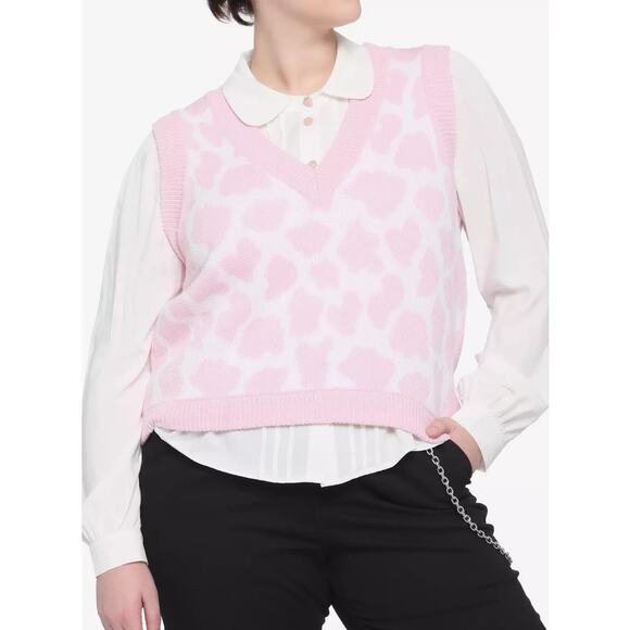 Hot Topic - Pink Cow Pattern Girls Sweater Vest - Plus Size 1 - NWT - Picture 1 of 4